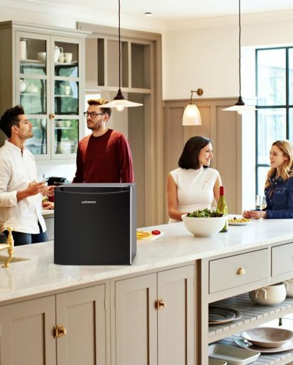 Upstreman Mini refrigerador con congelador de 1.7 pies cúbicos, termostato ajustable, ahorro de energía, bajo ruido, refrigerador compacto de una sola puerta para recámara, oficina, recámara, negro-FR17