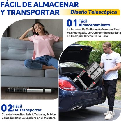 Bowoshen Escalera Telescópica De 6.2 Metros Escalera De Aluminio Segura Y Protegida Antideslizante Multiusos Escalera Extensible 20.5 Pies, 330 Libras Capacidad