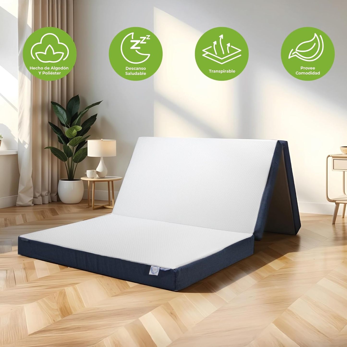 Colchón Plegable Matrimonial 190x135x10cm Portátil con Funda Extraíble de Algodón Poliéster Cómodo para Casa, Visitas y Viajes