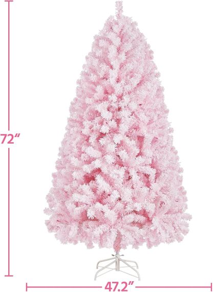 Yaheetech Árbol de Navidad artificial preiluminado de 6 pies con luces incandescentes blancas cálidas, árbol de Navidad con 820 puntas de rama, 250 luces incandescentes y soporte plegable, color rosa