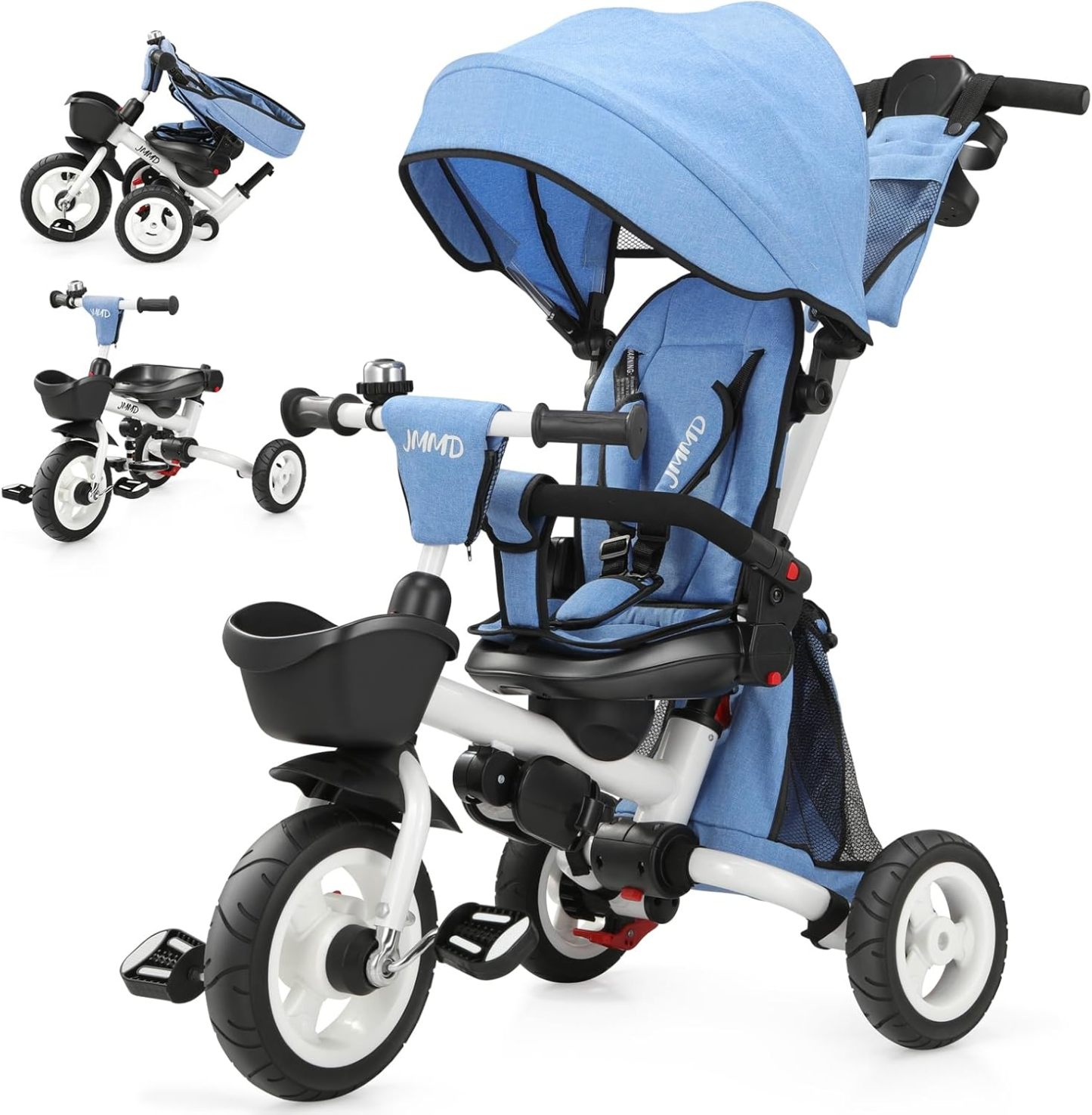 👨‍👩‍👧☀️JMMD Triciclo para bebé, 7 en 1 plegable para niños con mango ajustable para padres, arnés de seguridad y frenos de rueda, toldo extraíble, almacenamiento, carriola de bebé, regalo para niños pequeños de 18 meses a 5 años (verde)