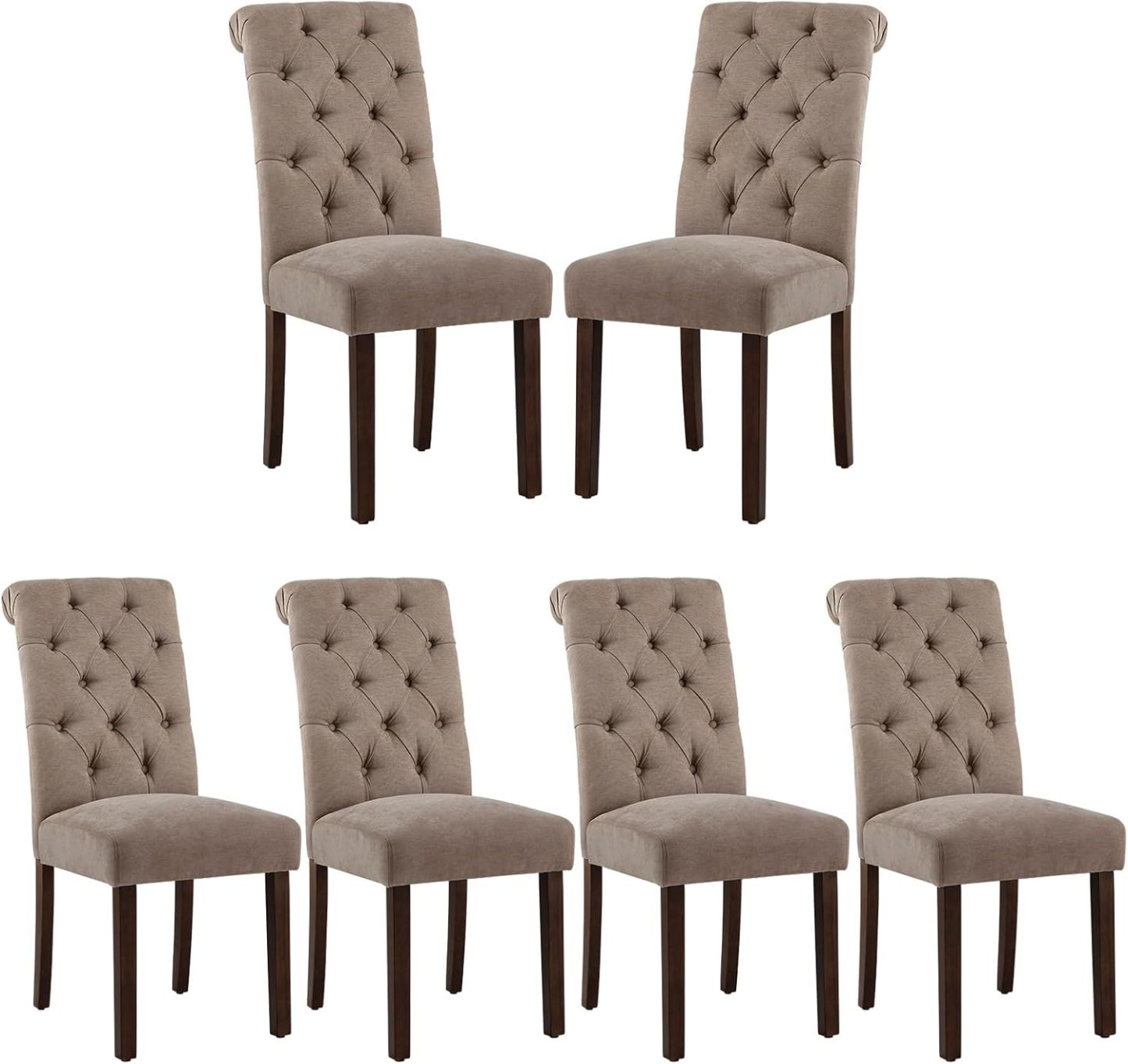 COLAMY - Juego de 6 sillas de Comedor con Botones y tapizadas, con Patas de Madera Maciza y Asiento Acolchado para Comedor, Cocina, Color Gris