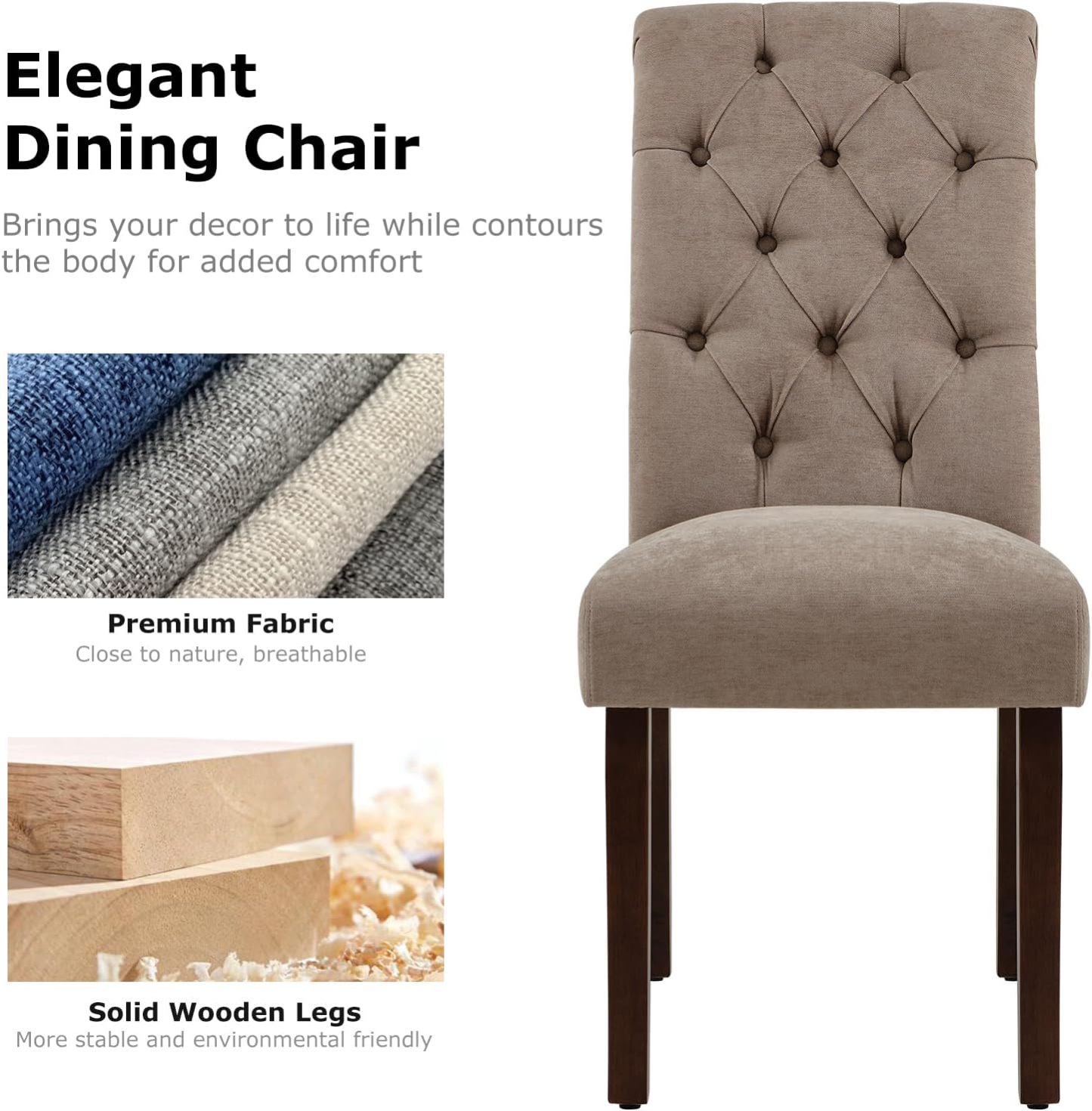 COLAMY - Juego de 6 sillas de Comedor con Botones y tapizadas, con Patas de Madera Maciza y Asiento Acolchado para Comedor, Cocina, Color Gris