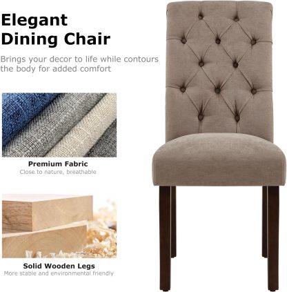 COLAMY - Juego de 6 sillas de Comedor con Botones y tapizadas, con Patas de Madera Maciza y Asiento Acolchado para Comedor, Cocina, Color Gris