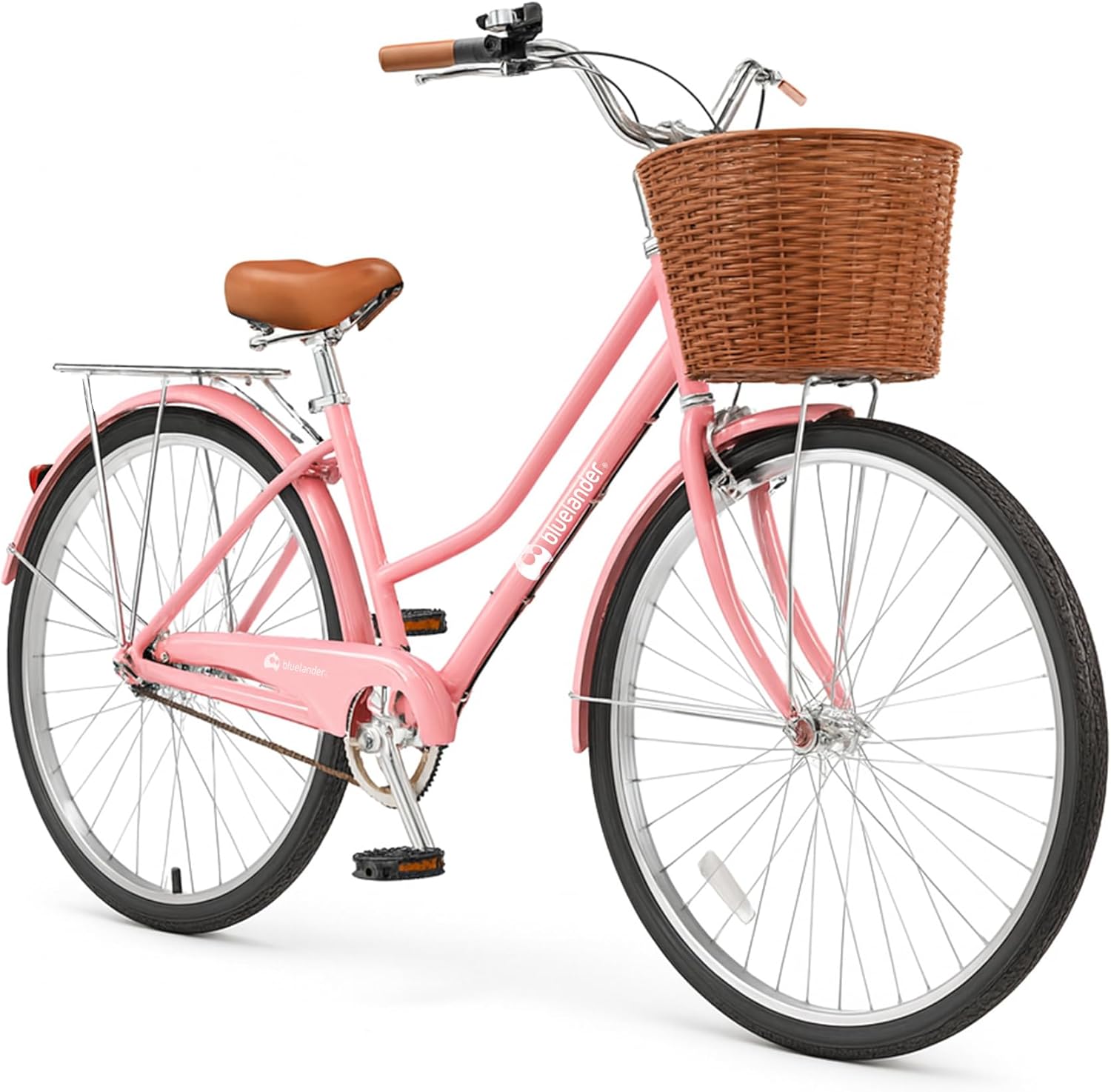 Bluelander Bicicleta Urbana, Bicicleta Rodada 26, Bicicletas, Marco, Estructura de Acero con Canasta para Bicicleta, Bicicleta para Adulto, Diseño Clásico Vintage