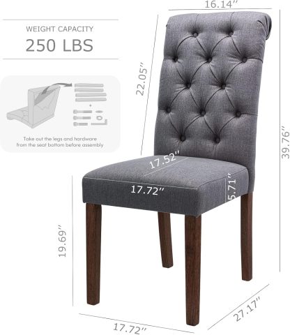 COLAMY - Juego de 6 sillas de Comedor con Botones y tapizadas, con Patas de Madera Maciza y Asiento Acolchado para Comedor, Cocina, Color Gris