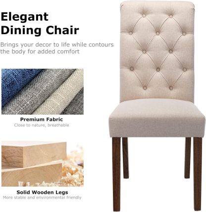 COLAMY - Juego de 6 sillas de Comedor con Botones y tapizadas, con Patas de Madera Maciza y Asiento Acolchado para Comedor, Cocina, Color Gris