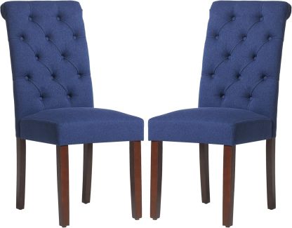 COLAMY - Juego de 6 sillas de Comedor con Botones y tapizadas, con Patas de Madera Maciza y Asiento Acolchado para Comedor, Cocina, Color Gris