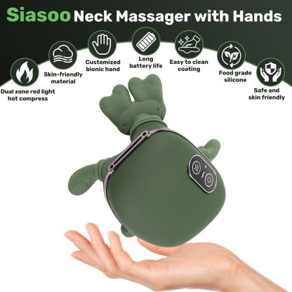 TREEFIA Siasoo - Masajeador de cuello - Bionic - Masajeador con calefacción inalámbrica, masajeador de cuello y espalda, tejido profundo eléctrico 4D, diseño de mano humana simulada