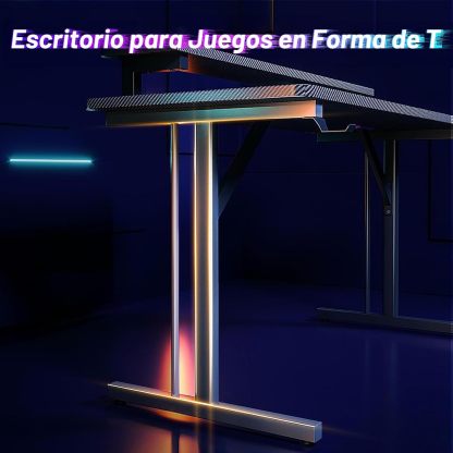 🎧SAFONUS Escritorio Gamer RGB 1M con Luces LED, Soporte para Monitor | 🎮Enchufes Integrados, Gancho para Audífonos, Superficie de Fibra de Carbono Impermeable, Mesa para PC Gaming Negra