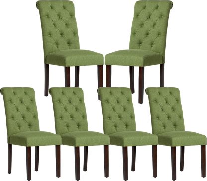 COLAMY - Juego de 6 sillas de Comedor con Botones y tapizadas, con Patas de Madera Maciza y Asiento Acolchado para Comedor, Cocina, Color Gris