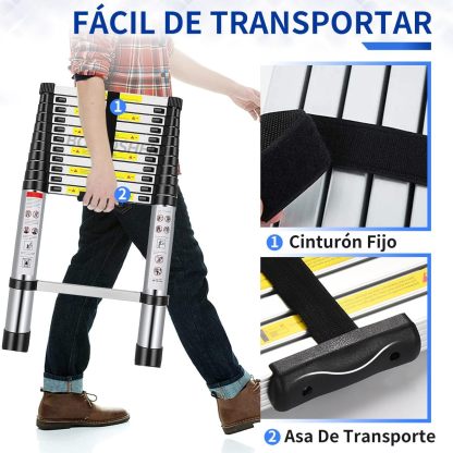 Bowoshen Escalera Telescópica De 6.2 Metros Escalera De Aluminio Segura Y Protegida Antideslizante Multiusos Escalera Extensible 20.5 Pies, 330 Libras Capacidad