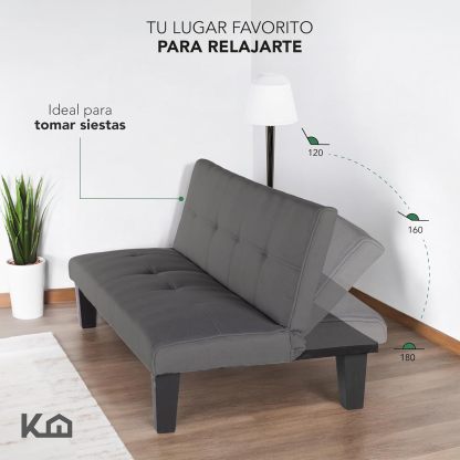 Kingshouse | Sofá Cama Individual Plegable – Sillón MIA – Estructura Madera – Tapizado en Lino Suave – Compacto y Multifuncional – Gris Oscuro