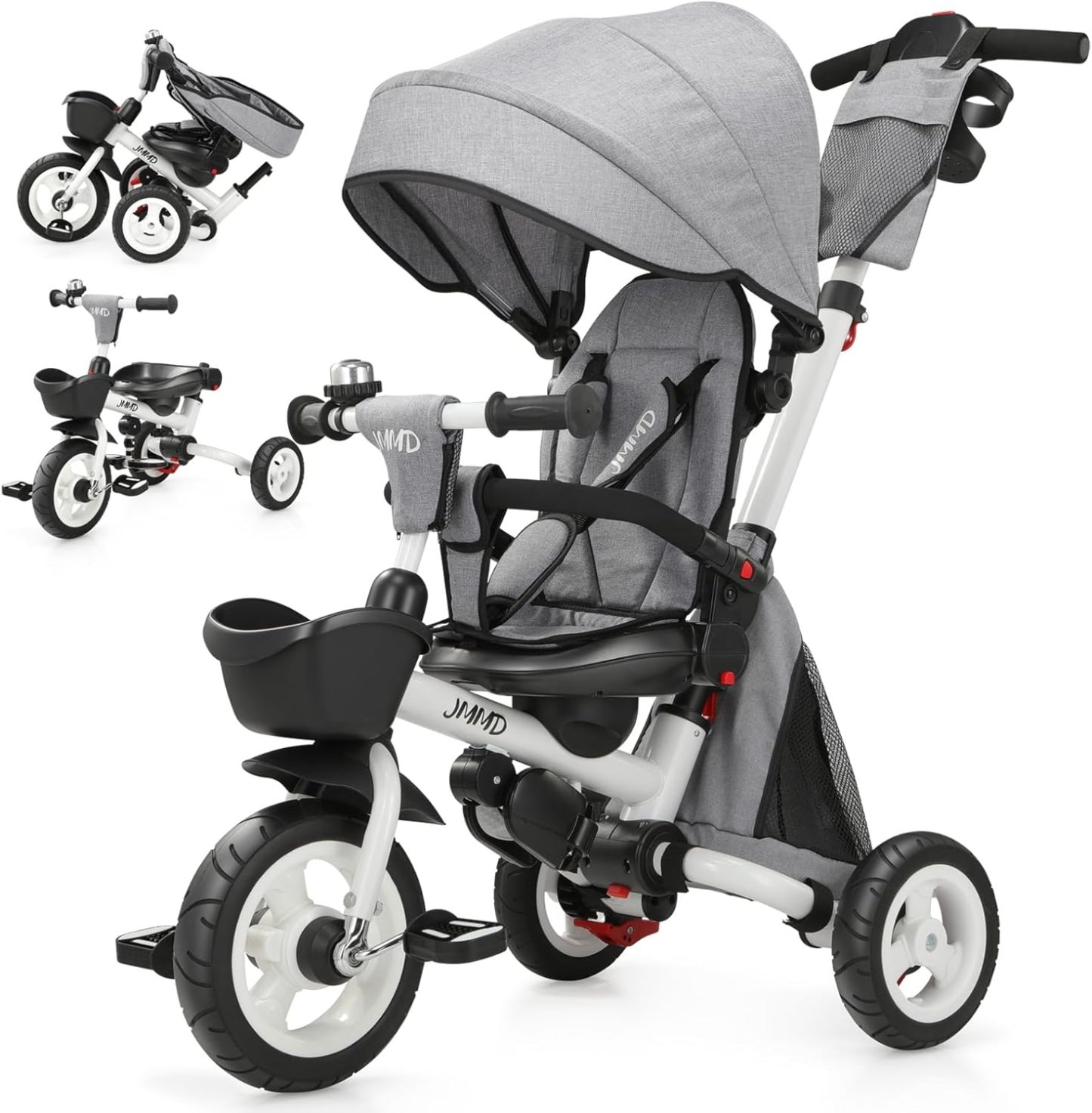 👨‍👩‍👧☀️JMMD Triciclo para bebé, 7 en 1 plegable para niños con mango ajustable para padres, arnés de seguridad y frenos de rueda, toldo extraíble, almacenamiento, carriola de bebé, regalo para niños pequeños de 18 meses a 5 años (verde)
