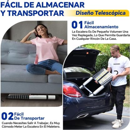 Bowoshen Escalera Telescópica De 6.2 Metros Escalera De Aluminio Segura Y Protegida Antideslizante Multiusos Escalera Extensible 20.5 Pies, 330 Libras Capacidad