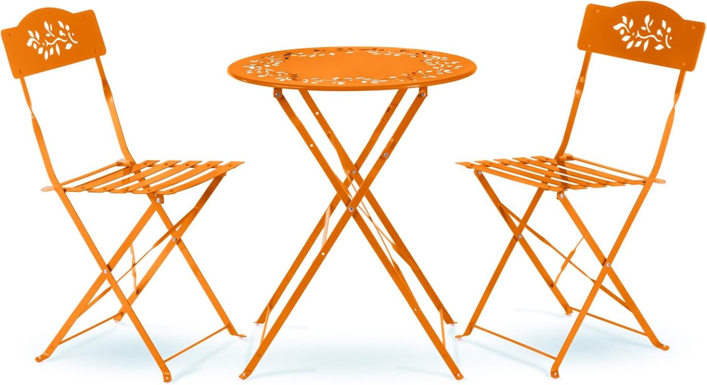 Alpine Corporation Juego de Bistr�� de 3 Piezas para Interiores/Exteriores con Mesa y Sillas Plegables, Asientos de Patio, Blanco