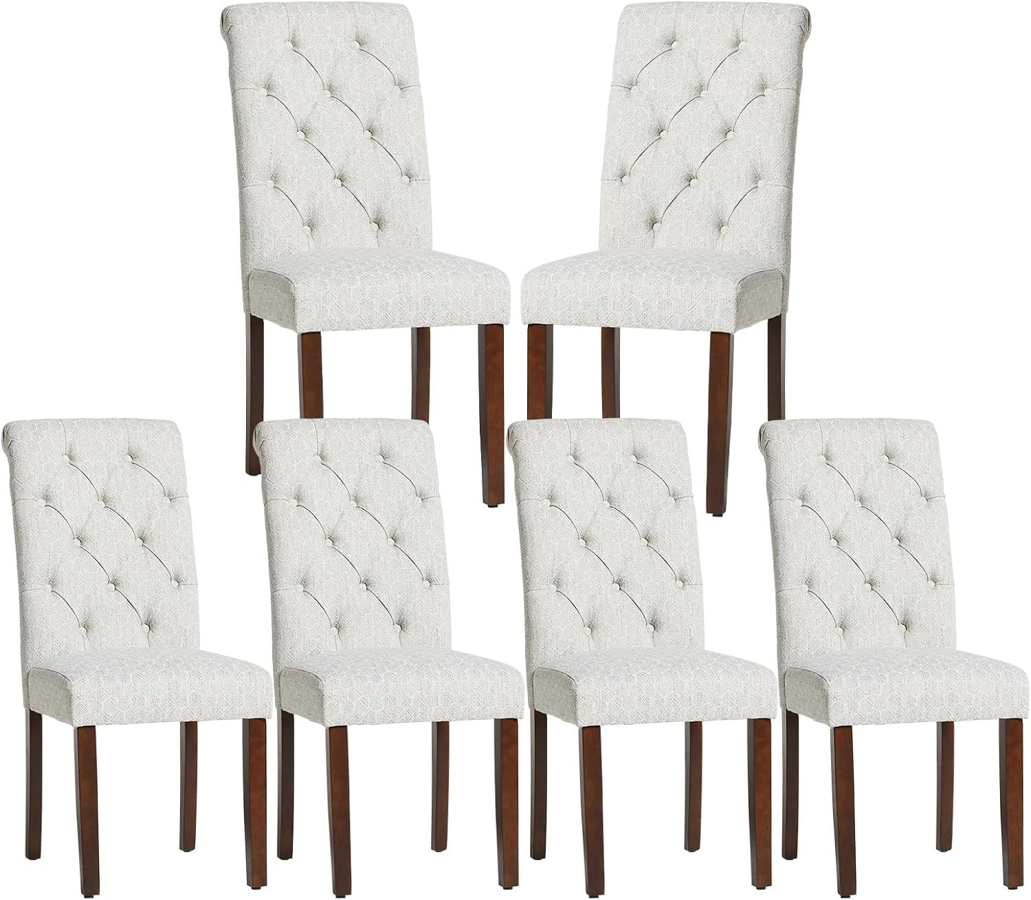 COLAMY - Juego de 6 sillas de Comedor con Botones y tapizadas, con Patas de Madera Maciza y Asiento Acolchado para Comedor, Cocina, Color Gris