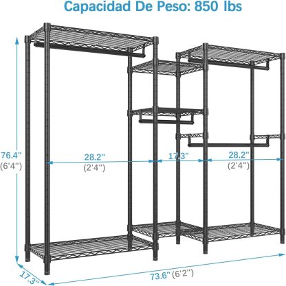 VIPEK V6 Perchero de ropa Resistente de Metal con Estantes, Estante de Clóset Portátil no Empotrado para Colgar Ropa, Ajustable perchero para ropa, Metal Closet para Ropa, Closet de Ropa Carga 386KG