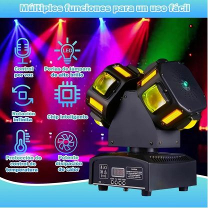 🎵Luces DJ Doble Cabeza con Control Remoto, 120W Haces Móviles Rotación 360° Strobe Láser para Fiesta Discoteca Bar KTV DJ Iluminación LED RGBW Proyector Efectos Escenario Focos De Iluminación