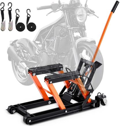 🏍️ Plataforma Elevadora Hidráulica para Motocicletas | Capacidad 158 kg | Elevación de 340–905 mm | Mesa Tipo Tijera con Ruedas | Ideal para Taller y Garaje 🔧