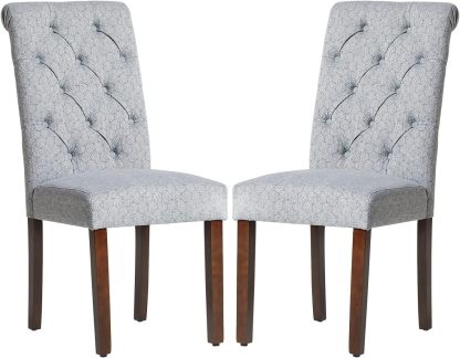 COLAMY - Juego de 6 sillas de Comedor con Botones y tapizadas, con Patas de Madera Maciza y Asiento Acolchado para Comedor, Cocina, Color Gris