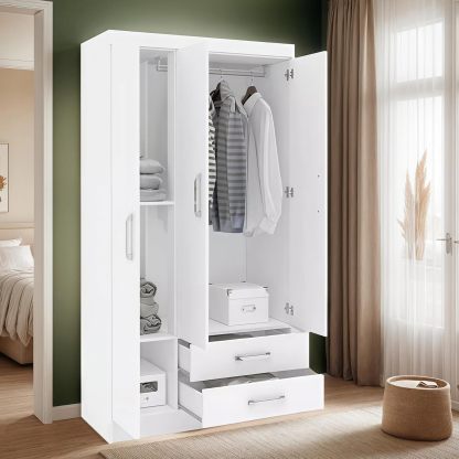 TRIUMPHKEY Ropero Closet Madera para Recamara Armarios para Ropa con 2 Cajones Closet con 3 Puertas Minimalista Muebles para Sala De Estar 90x46x180CM (Blanco)