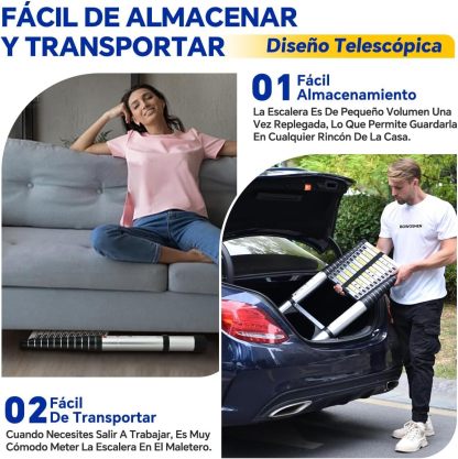 Bowoshen Escalera Telescópica De 6.2 Metros Escalera De Aluminio Segura Y Protegida Antideslizante Multiusos Escalera Extensible 20.5 Pies, 330 Libras Capacidad