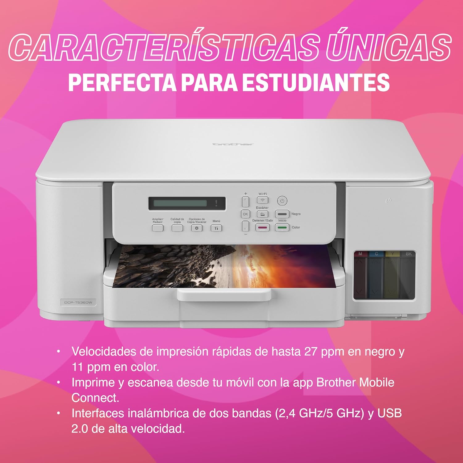 Brother Impresora Multifuncional 3 en 1 Inyección de Tinta Continua a Color DCP-T536DW | Tecnología InkBenefit Tank | Impresión Dúplex, Conectividad Wi-Fi | Impresión en Negro y Color
