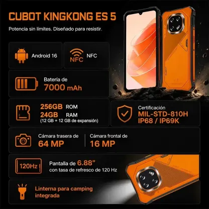 Celular Cubot Kingkong ES5 Robusto Dual Sim 128 Gb Amarillo 6 Gb Ram (ampliable Hasta 12 Gb) 7000mah Android 16 A
