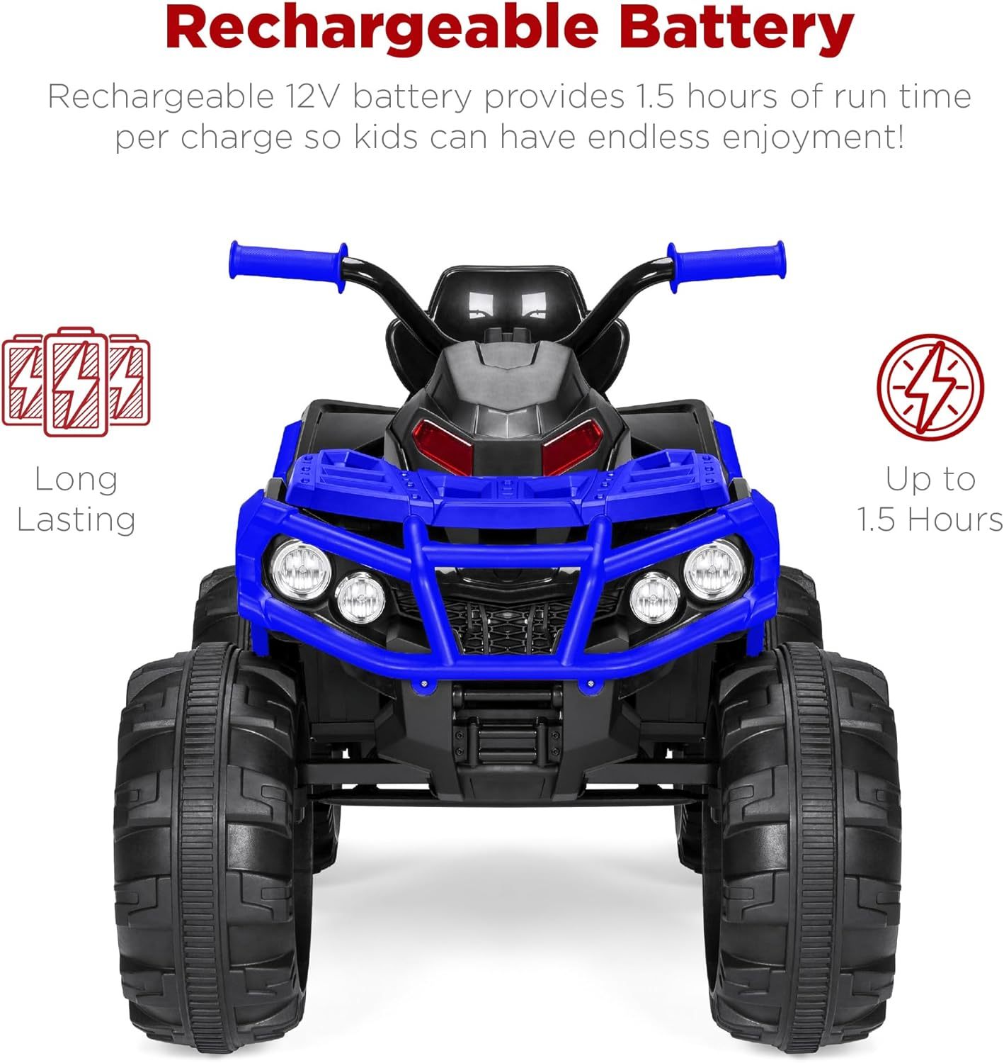 Best Choice Products 12V ATV eléctrico para niños de 4 ruedas con audio Bluetooth, velocidad máxima de 3.7 mph, neumáticos con banda de rodadura, faros LED, radio, color negro