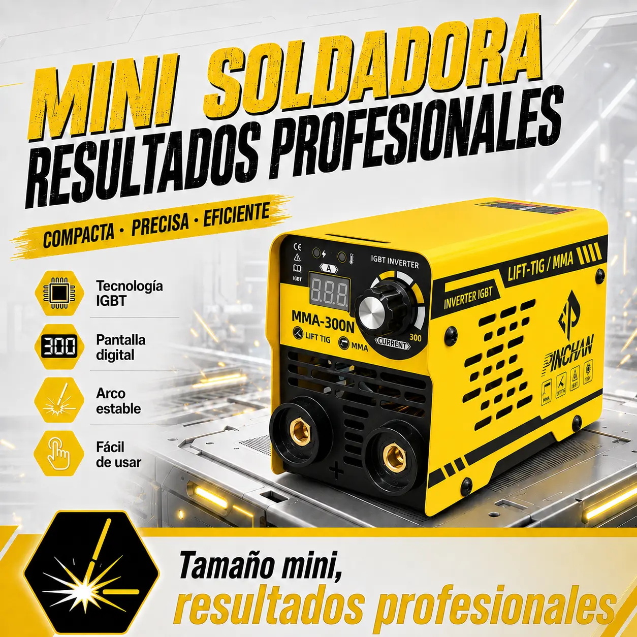 Soldadora Inverter Portátil MMA 110V, Tecnología IGBT, Pantalla Digital LED, Ligera, Función Antiadherente, Incluye Guantes, Ideal para Bricolaje y Reparación