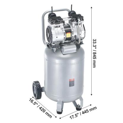 Compresor de aire VEVOR de 13 galones, 2 HP, 4.6 SCFM a 90 PSI, sin aceite, ultra silencioso (66 dB) para inflado de neumáticos, reparación de automóviles, clavado en carpintería y pintura con pistola (presión máx. de 125 PSI)
