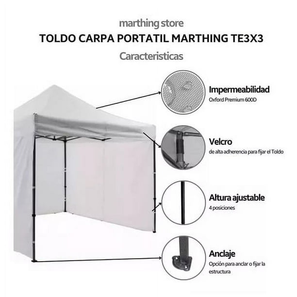 Toldo Carpa Lona Plegable Reforzado Impermeable Portátil 3x3M Con Paredes