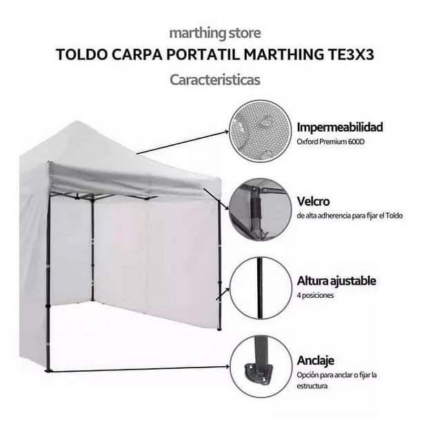 Toldo Carpa Lona Plegable Reforzado Impermeable Portátil 3x3M Con Paredes