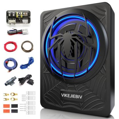 Subwoofer VIKEJIEBIV de 1200 W, paquete de subwoofer y amplificador delgado para debajo del asiento del coche con luz ambiental, control individual para paso bajo/ganancia/refuerzo de graves, sonido estéreo potente, graves profundos, accesorio perfecto pa