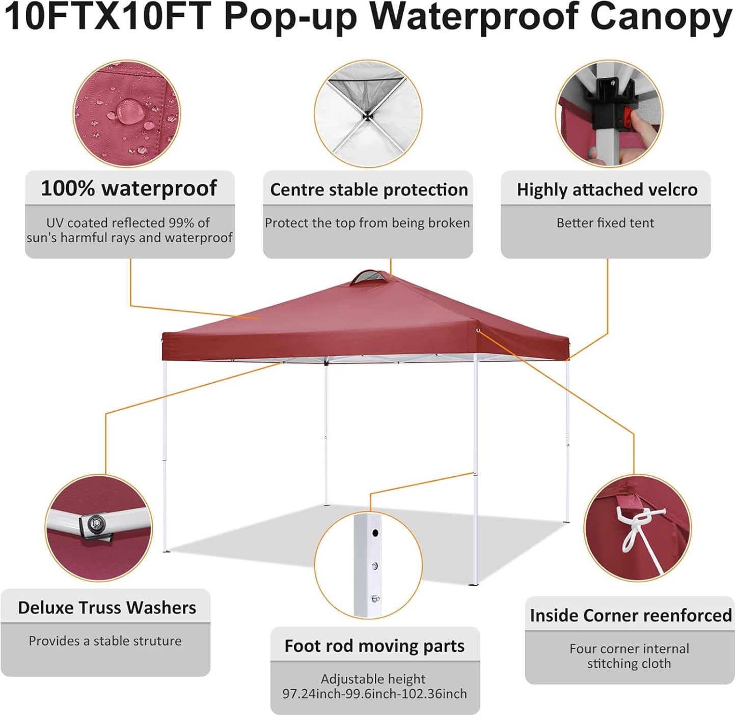 COBIZI - Toldo desplegable de 10 x 20 Pulgadas con 6 Paredes Laterales, toldo Impermeable para Eventos al Aire última intervensión, UPF 50+ cenador portátil para Fiestas, Playa, Camping, Boda,