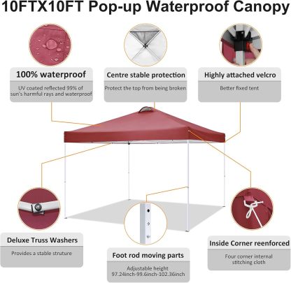 COBIZI - Toldo desplegable de 10 x 20 Pulgadas con 6 Paredes Laterales, toldo Impermeable para Eventos al Aire última intervensión, UPF 50+ cenador portátil para Fiestas, Playa, Camping, Boda,