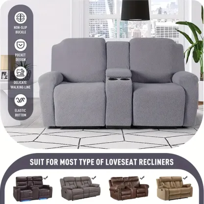 Juego clsico de fundas para silln reclinable de consola central de 8 piezas: polister elstico y spandex con cierre elstico, funda para muebles lavable a mquina de dise?o de una sola pieza para silln de masaje de teatro de 2 asientos