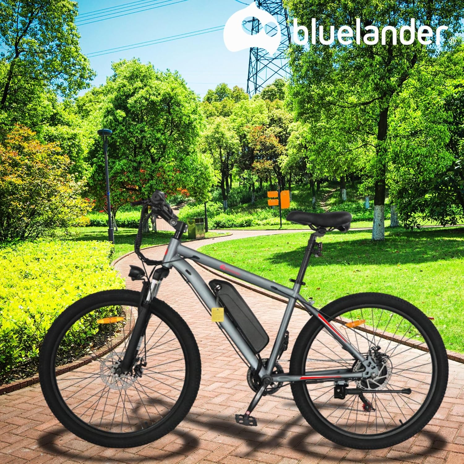 Bluelander Bicicleta Eléctrica para Adultos, Bicicleta Electrica Rodada 26, Velocidad Máxima de 32 km/h, 7 Velocidades, Potencia del Motor de 36 V/350 W, Pantalla, Frenos de Disco
