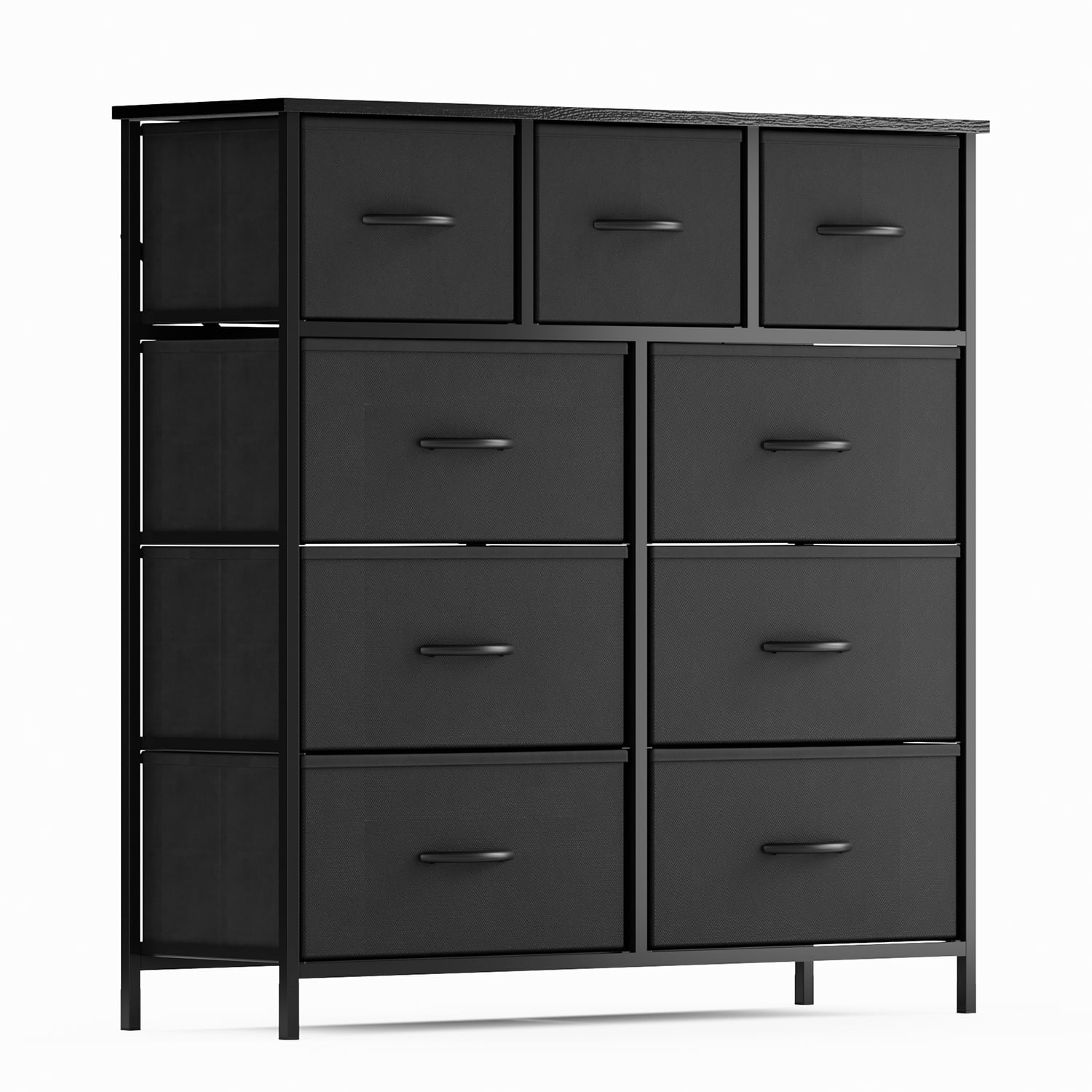 Yanming Cómoda de Tela con 9 cajones, Estructura de Acero y Tapa de Madera para Dormitorio, Armario, Entrada
