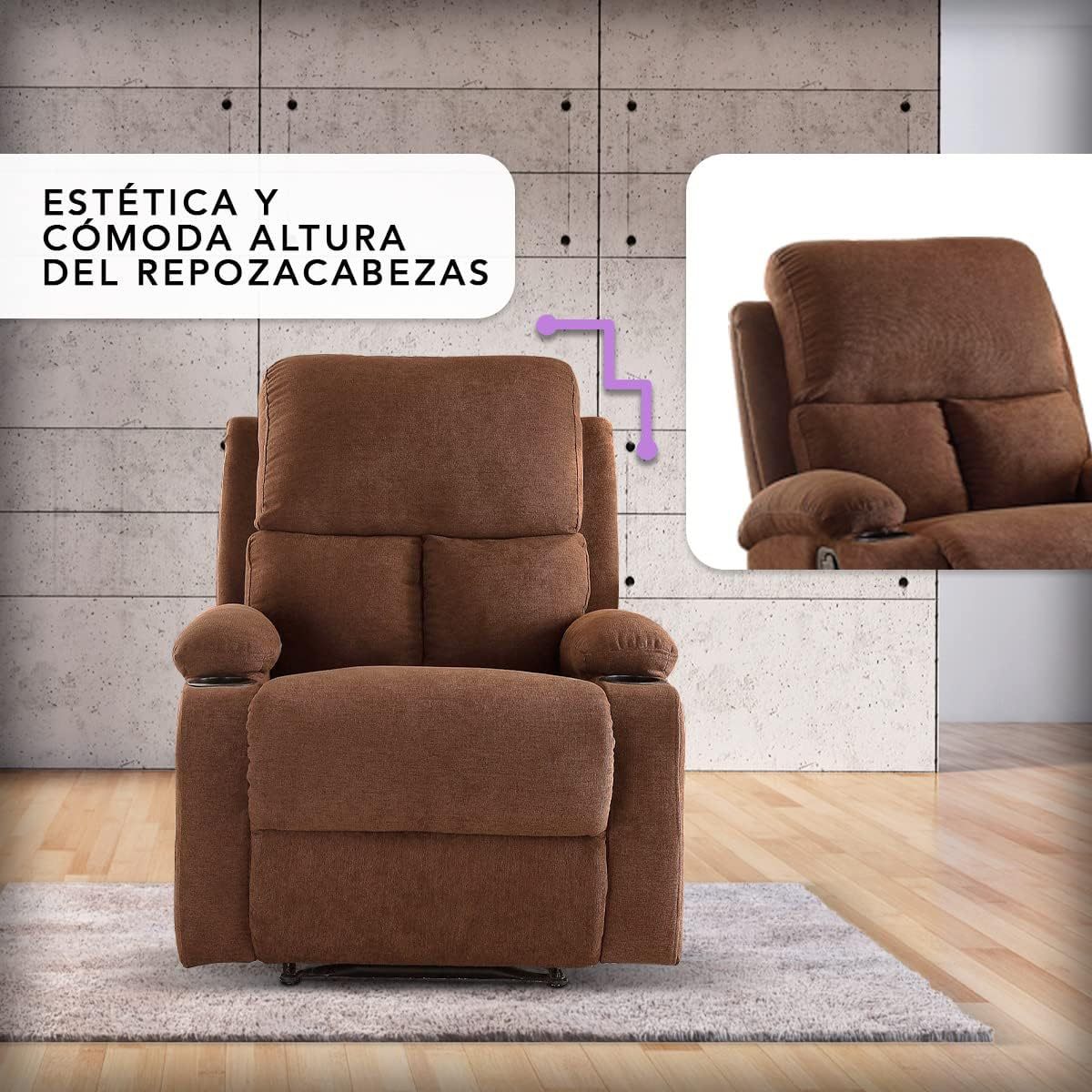 Sillon Reclinable para Adultos Individual - Brady - con Sistema Manual - Reposet de Tela - Varios Colores (Gris).