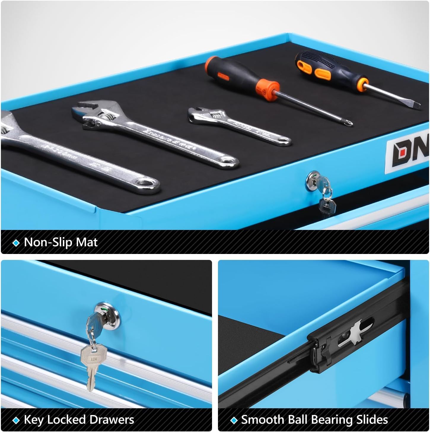 DNA MOTORING - Gabinete de Herramientas con Ruedas de plástico con Sistema de Bloqueo con Llave, Azul, TOOLS-00486