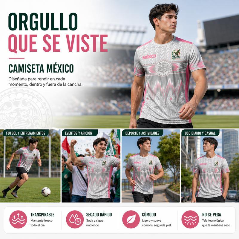 Camiseta deportiva de manga corta, edición limitada con estampado de motivos de aficionados al fútbol de estilo mexicano, modelo 2026, apta para entrenamiento al aire libre, unisex, tejido cómodo y transpirable, ideal para competiciones, entrenamiento y u