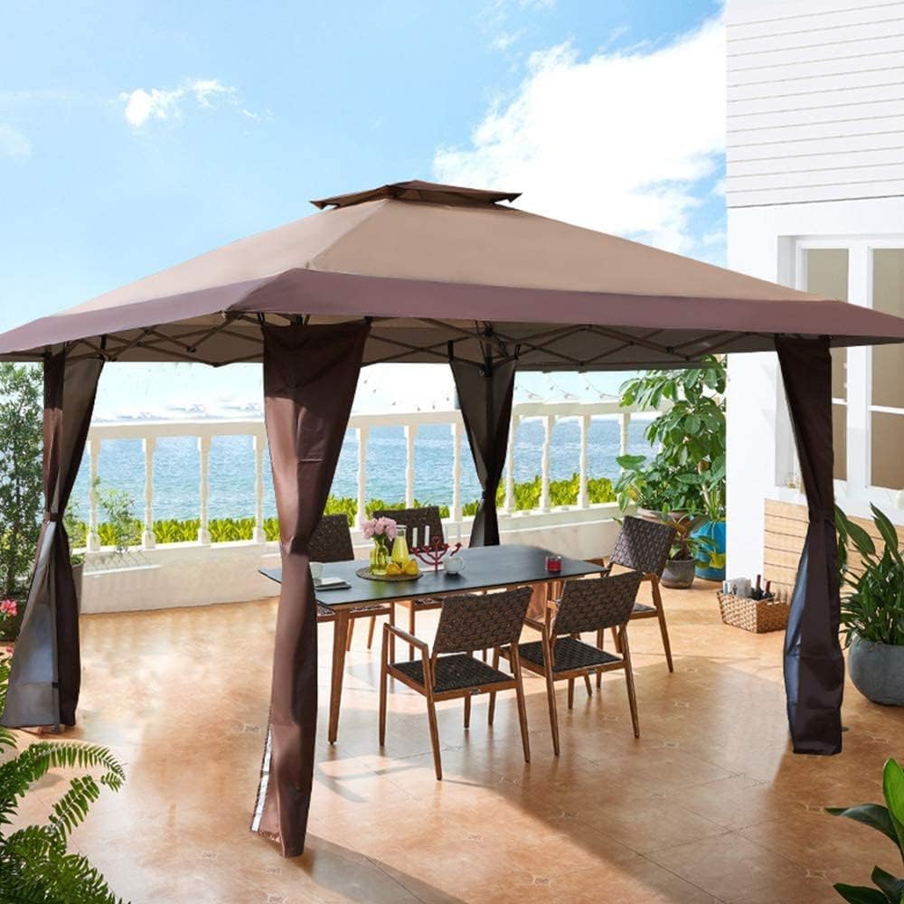 PHI VILLA - Toldo parasol con bloqueo UV de 4 x 4 m con kits de herramientas, pantalla de cenador para patio al aire libre, eventos de jardín, marrón