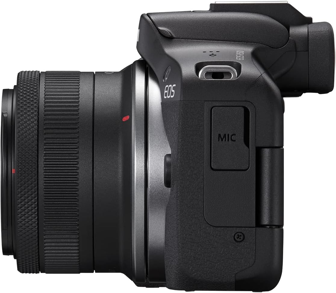 Canon EOS R50 Cámara de vlogging sin Espejo (Negro) con RF-S18-45mm F4.5-6.3 es Lente STM, 24.2 MP, Video 4K, detección y Seguimiento de Temas, Compacto, conexión de Smartphone, creador de Contenido