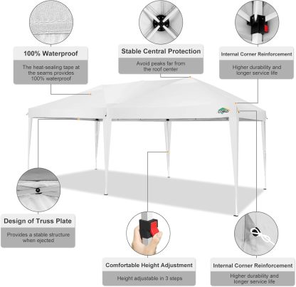 COBIZI - Toldo desplegable de 10 x 20 Pulgadas con 6 Paredes Laterales, toldo Impermeable para Eventos al Aire última intervensión, UPF 50+ cenador portátil para Fiestas, Playa, Camping, Boda,