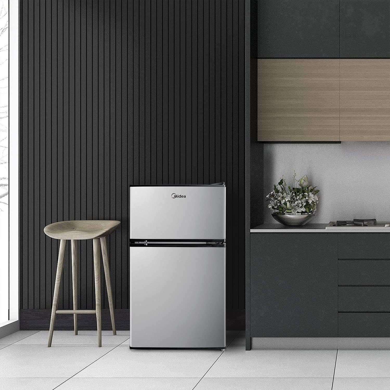 Midea WHD-113FSS1 Refrigerador compacto, 3.1 pies cúbicos, acero inoxidable