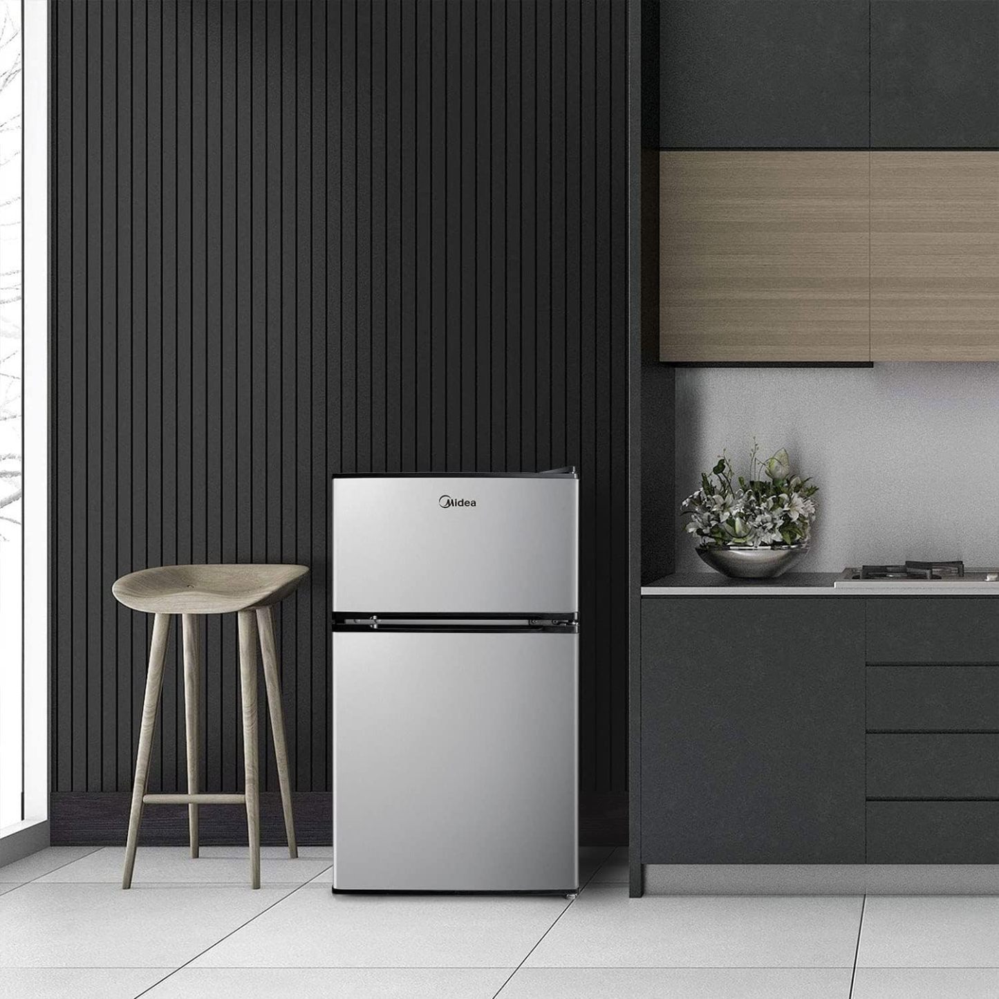 Midea WHD-113FSS1 Refrigerador compacto, 3.1 pies cúbicos, acero inoxidable