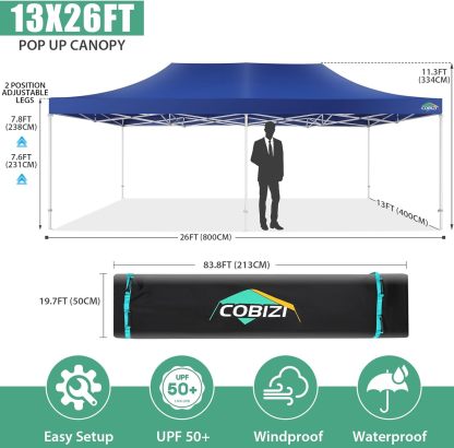 COBIZI - Toldo desplegable de 10 x 20 Pulgadas con 6 Paredes Laterales, toldo Impermeable para Eventos al Aire última intervensión, UPF 50+ cenador portátil para Fiestas, Playa, Camping, Boda,