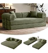 Sof&aacute; cama convertible de 79 pulgadas con marco de forma fija y reposabrazos extra&iacute;bles, durmiente modular de pana, as&iacute; que...